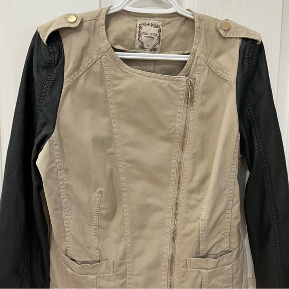 Coalition Downtown cream color jacket faux leather sleeves size medium - Picture 4 of 12